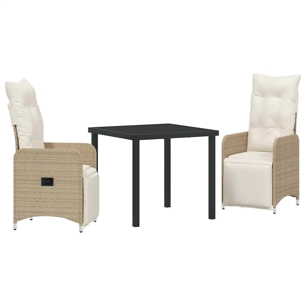 Set da Pranzo per Giardino con cuscino 3 pcs Beige polyrattan 3379681