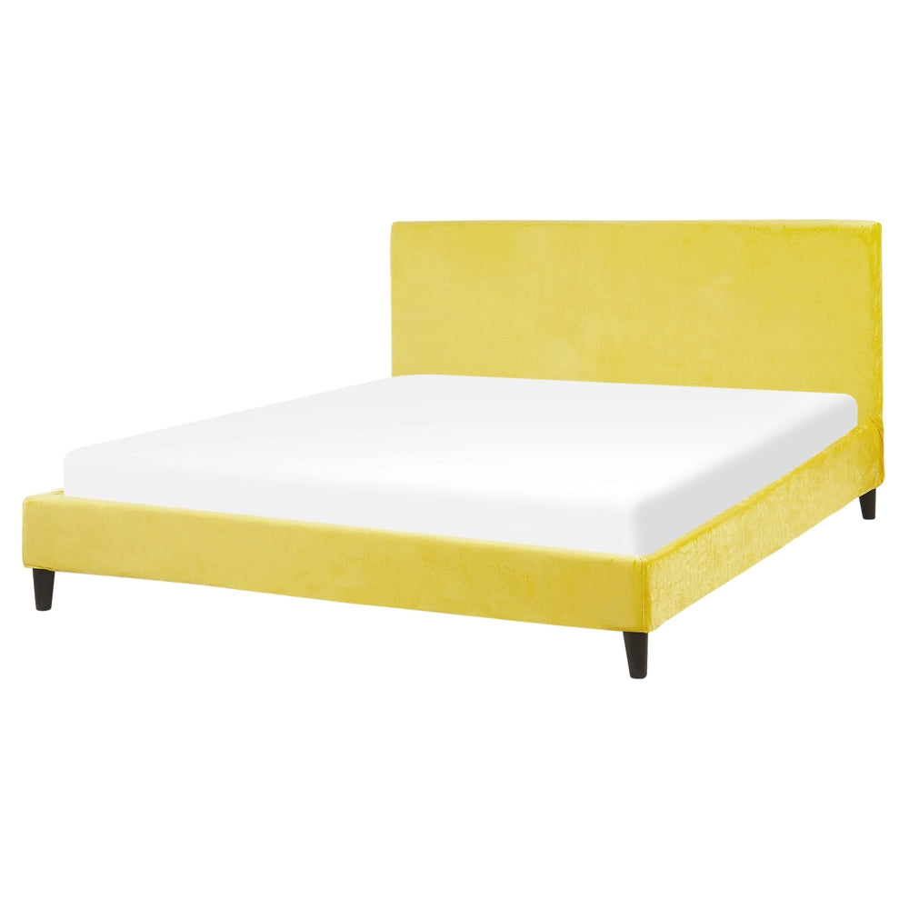 Letto 160 x 200 cm telaio a doghe in velluto giallo contemporaneo