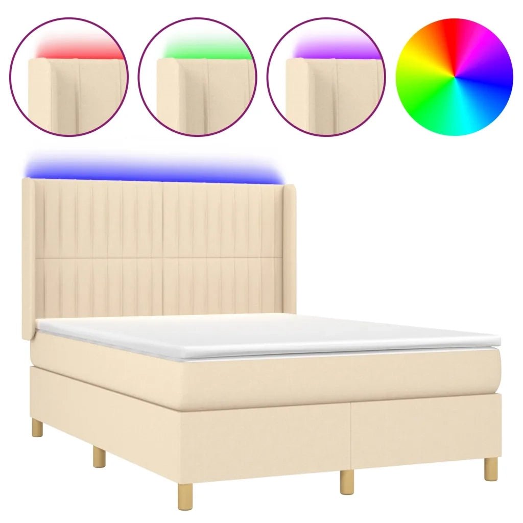 Letto a Molle con Materasso e LED Crema 140x190 cm in Tessuto 3139034