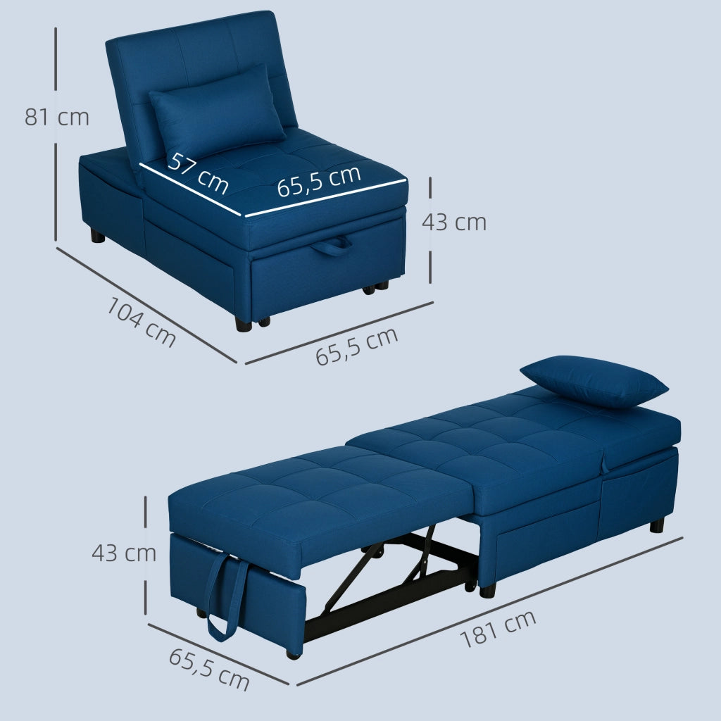 Letto Pieghevole Poltrona con Cuscino e Rotelle ¨C Zephmum ¨C Blu