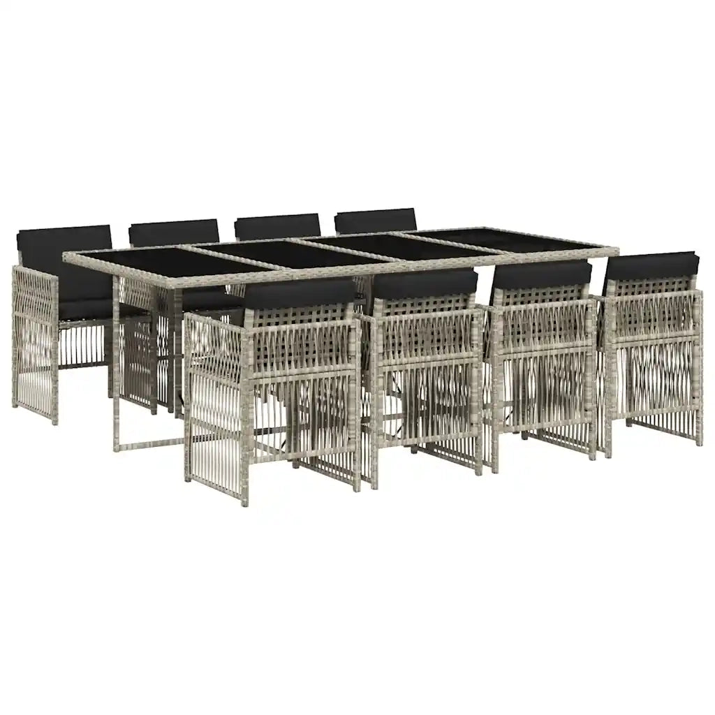 Set Pranzo da Giardino 9pz con Cuscini Grigio Chiaro Polyrattan 3210923