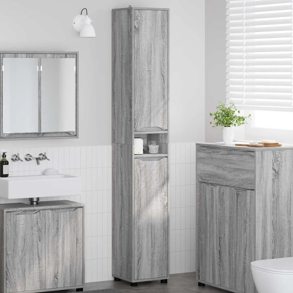 Mobile da Bagno con porta Grigio Sonoma 30,5 x 30 x 195 cm