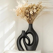 Set di 2 vasi ceramici rotondi in nero - Vasi per fiori moderni per decorazione interna