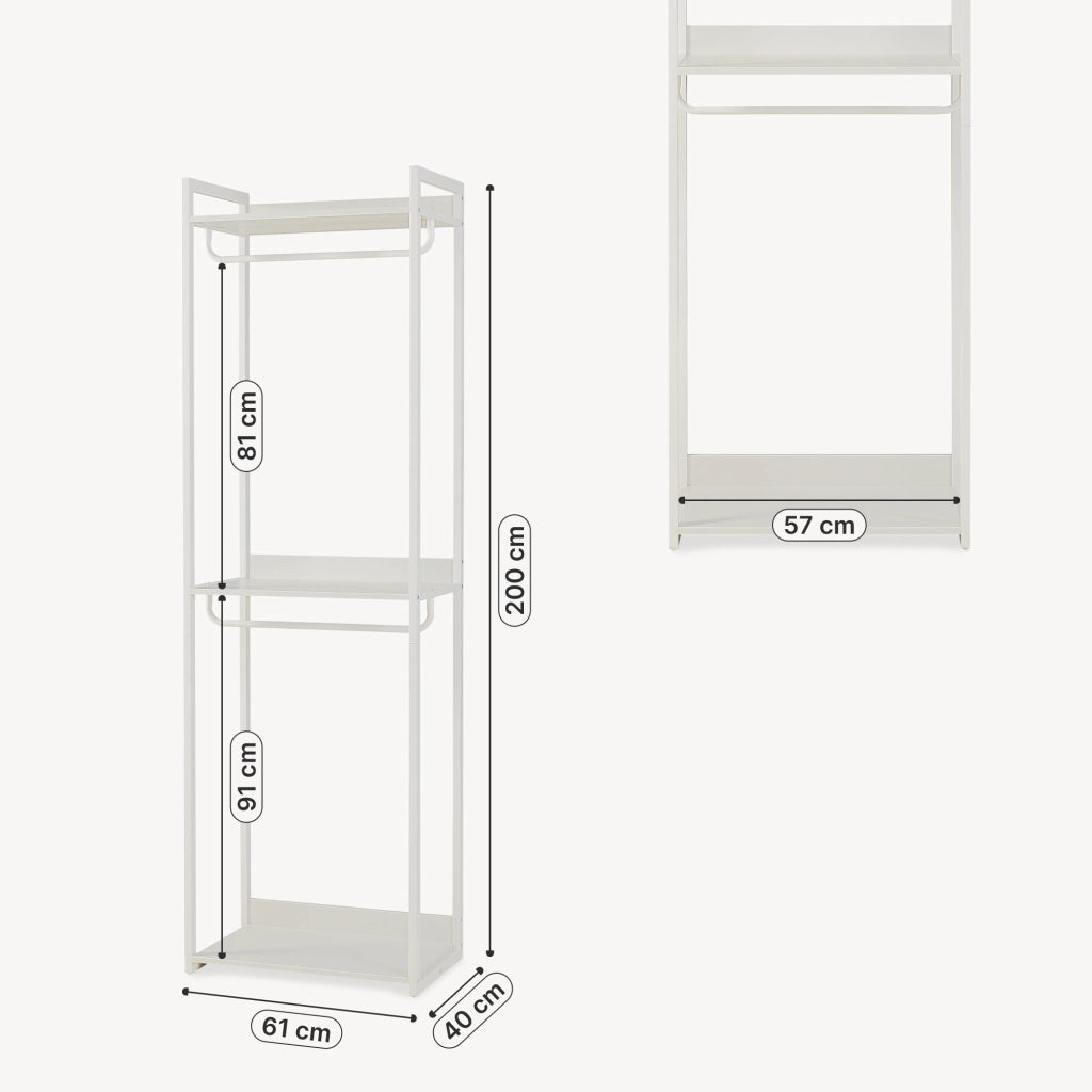 Stand Appendiabiti Jässaatka in Acciaio con Doppia Asta e 3 Ripiani 200 x 61 x 40 cm - Grigio [en.casa]
