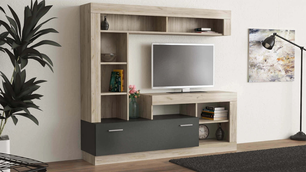Parete Attrezzata per Soggiorno in Legno Composito cm 185x40x170 - GABE