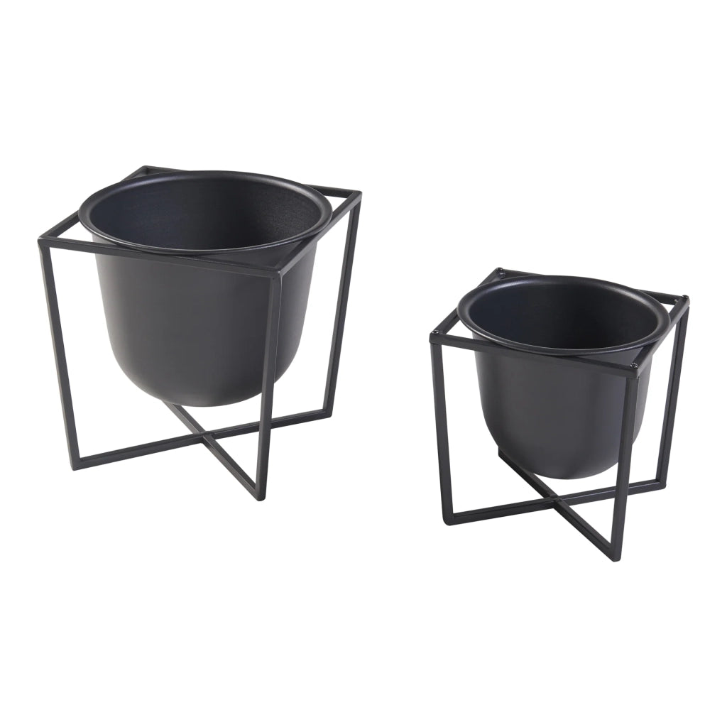 Set di 2 portavasi di diverse dimensioni metallo nero 03_0010593