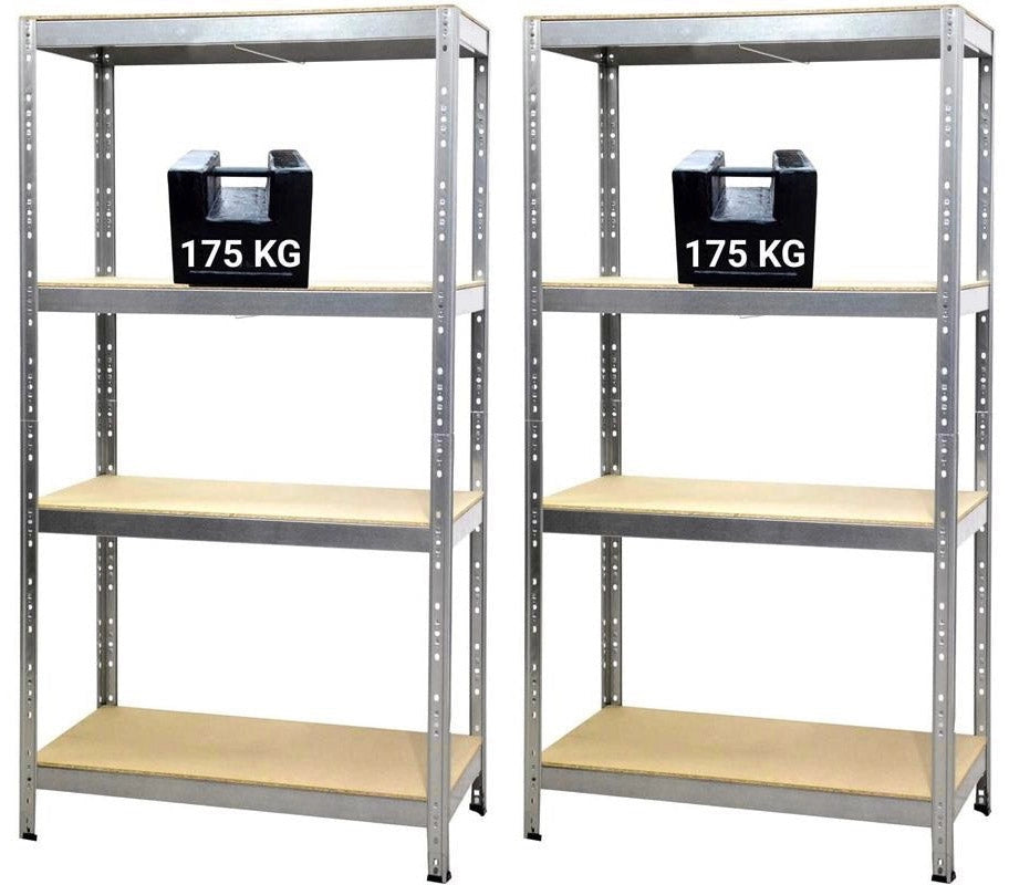 Set 2 Scaffali in Metallo 4 Ripiani in Legno Truciolato 90x40x176 cm Joker Zincato