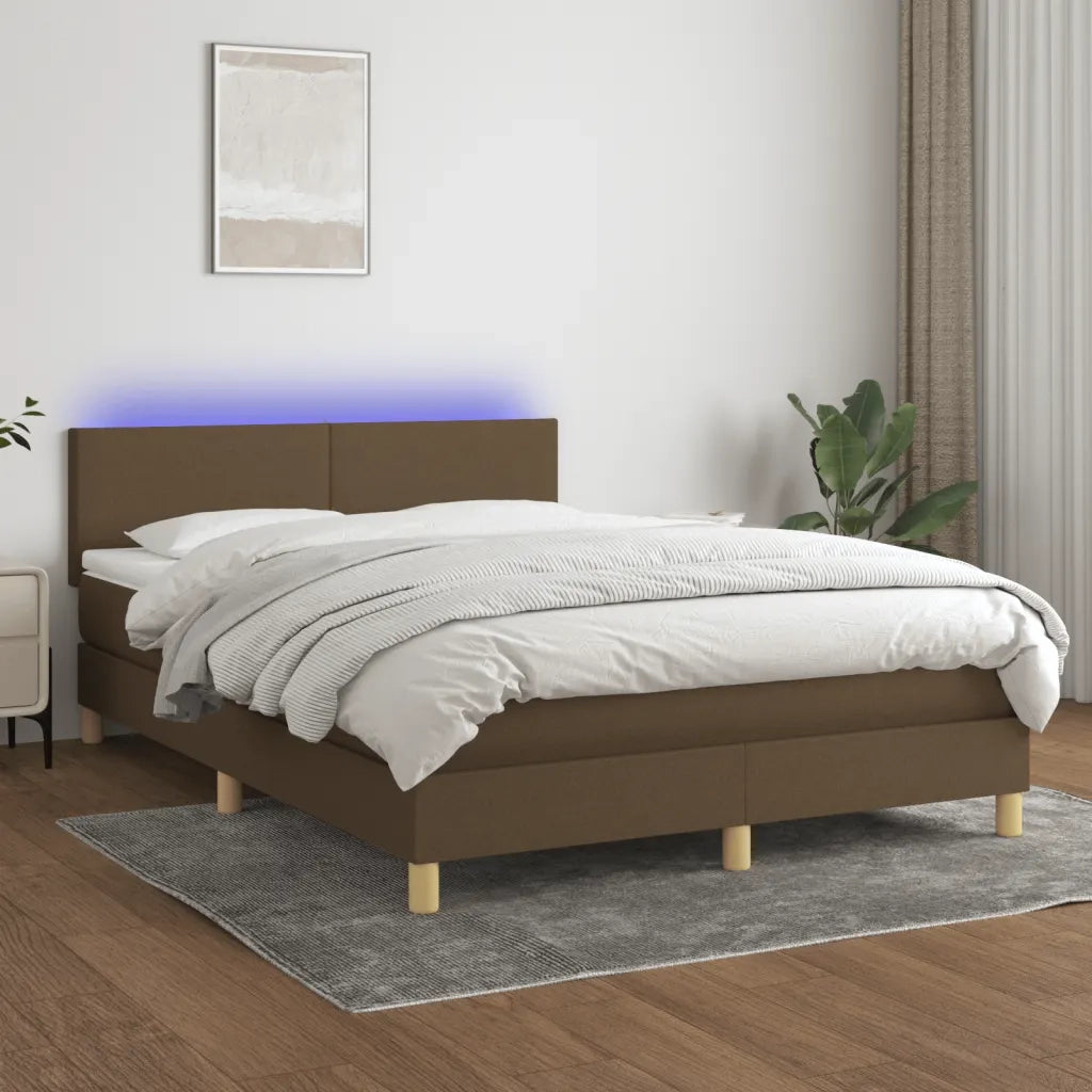 Letto a Molle Materasso e LED Marrone Scuro 140x200 cm Tessuto cod mxl 61453