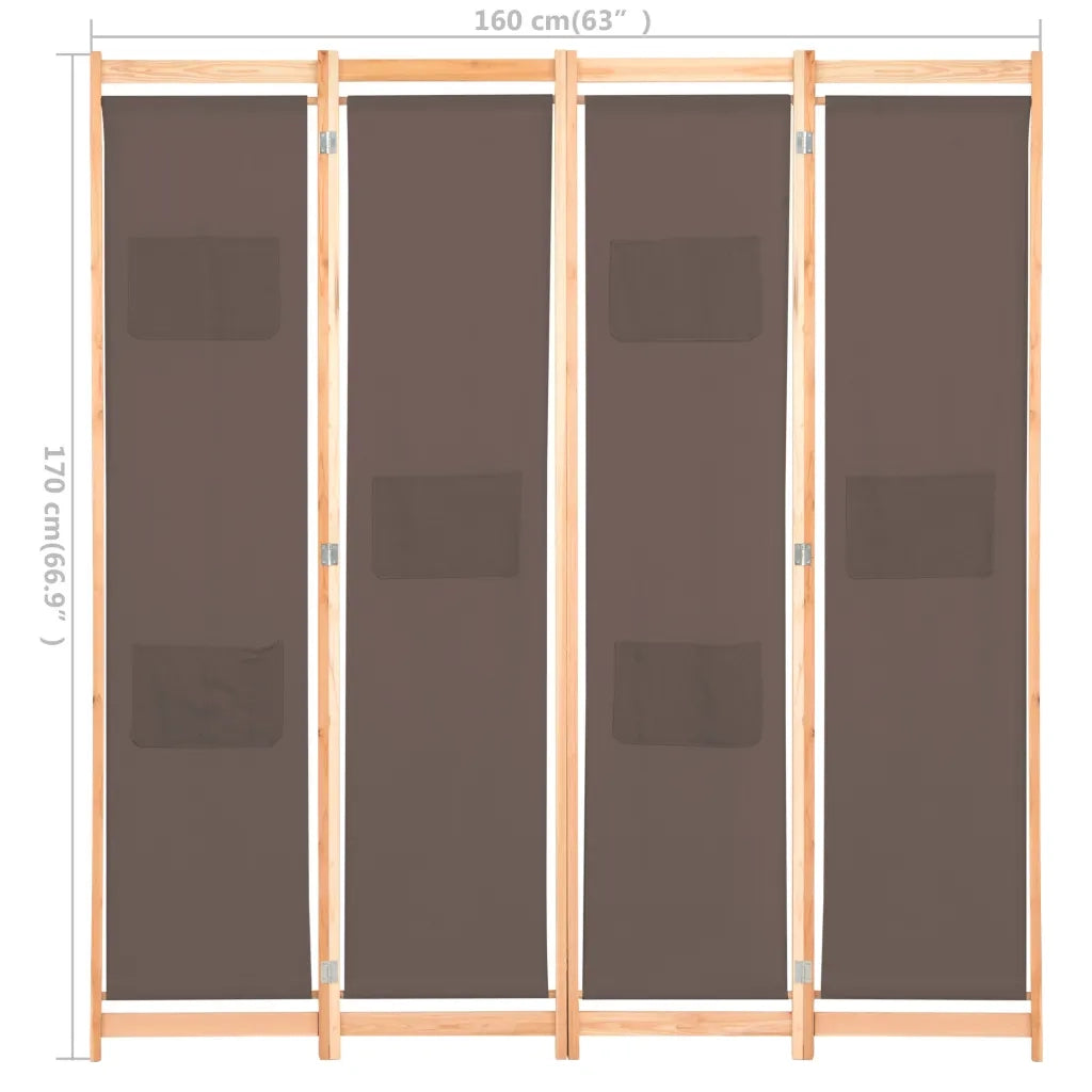 Divisorio a 4 Pannelli Marrone 160x170x4 cm in Tessuto  cod mxl 66259