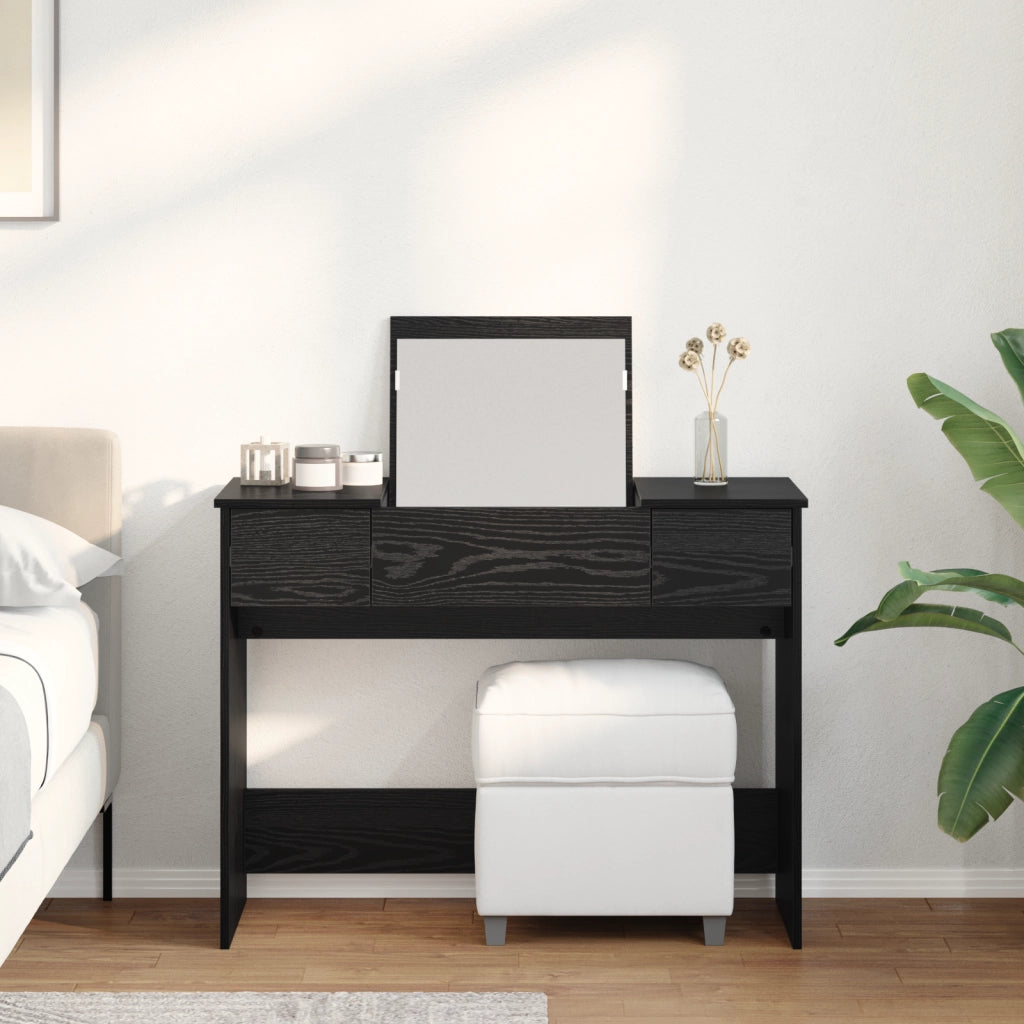 Toeletta con Specchio Rovere Nero 100x45x76 cm
