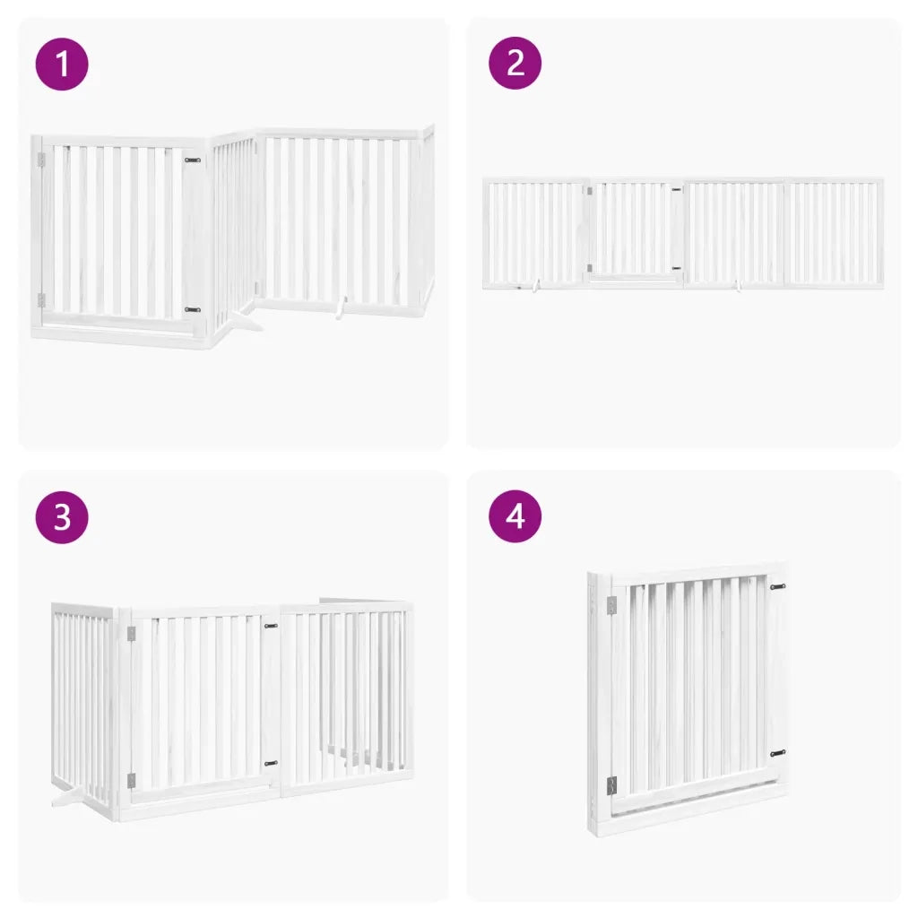 Cancello Cani Porta Pieghevole Bianco 4 Pannelli 320 cm Pioppo 352251