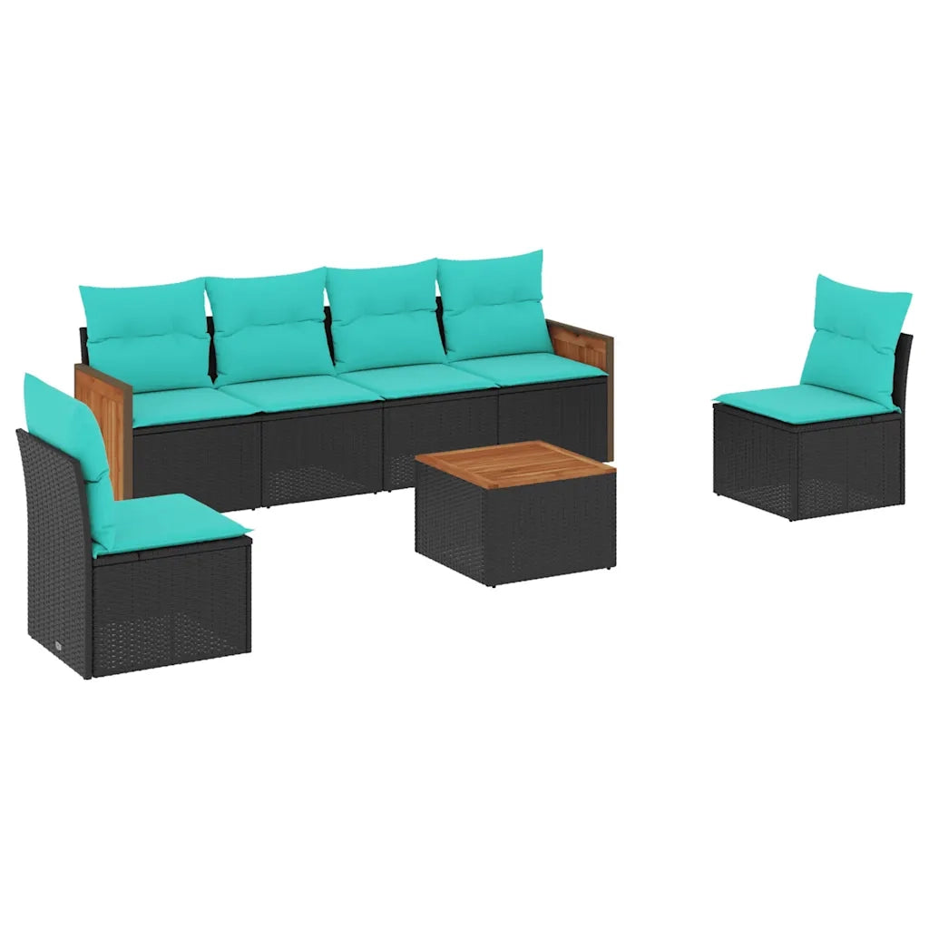 Set Divani da Giardino 7 pz con Cuscini Nero in Polyrattan 3227548