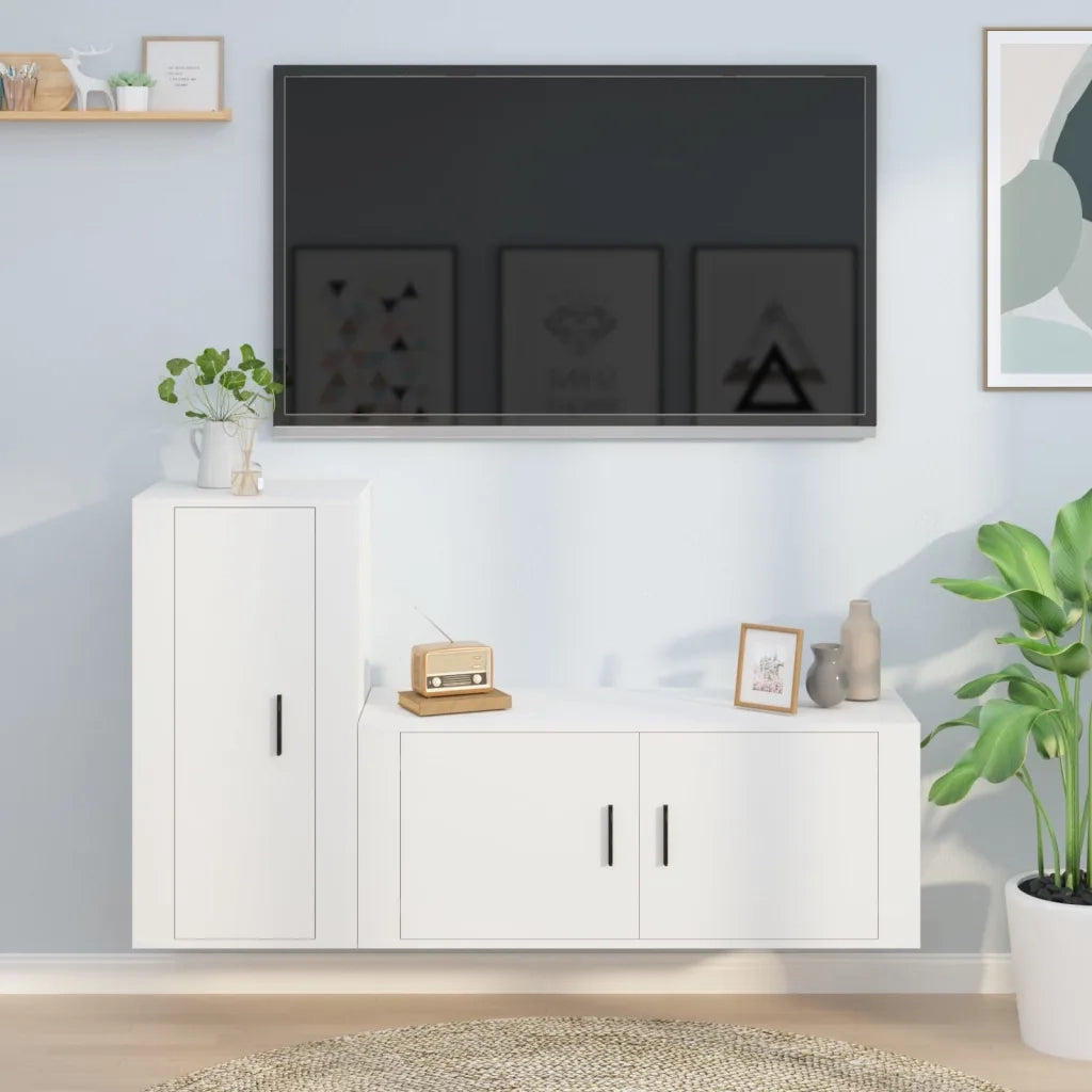 Set di Mobili Porta TV 2 pz Bianco in Legno Multistrato 3188486