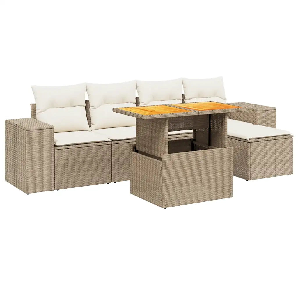Set Divano da Giardino 6 pz con Cuscini Beige in Polyrattan 3275921