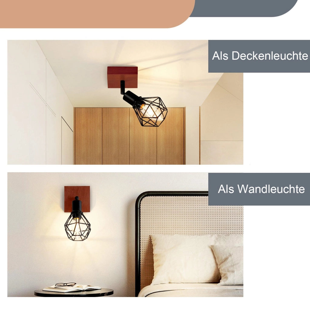 ZMH Faretto da soffitto neri 1 fiamma legno E14 vintage per soggiorno