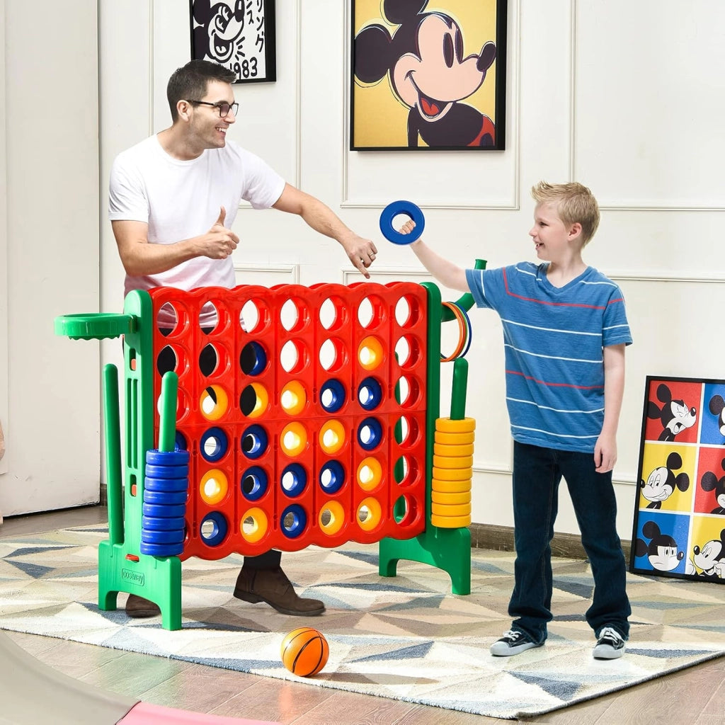 Forza 4 gigante, Set forza 4 per bambini e adulti, Con canestro e gioco di lancio, Perfetto per feste di compleanno e vacanze (Verde)