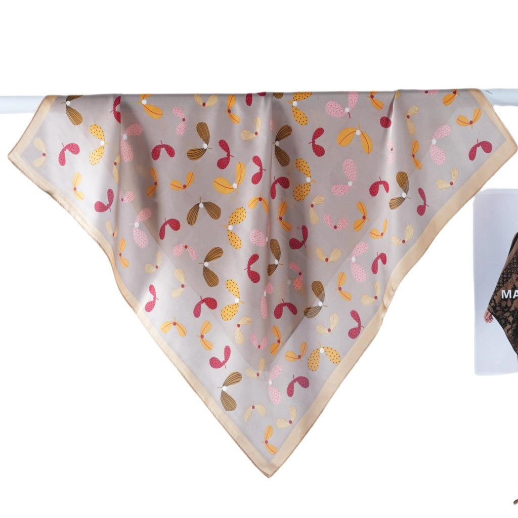 Sciarpa quadrata piccola da donna in raso con stampa a mezzaluna verde, stile pastorale.