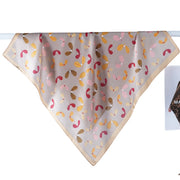 Sciarpa quadrata piccola da donna in raso con stampa a mezzaluna verde, stile pastorale.