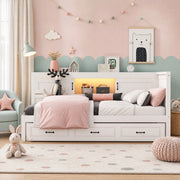 DESMIU Letto divano estraibile 90 × 200 cm 1 posto con LED, presa e USB, senza materasso, bianco