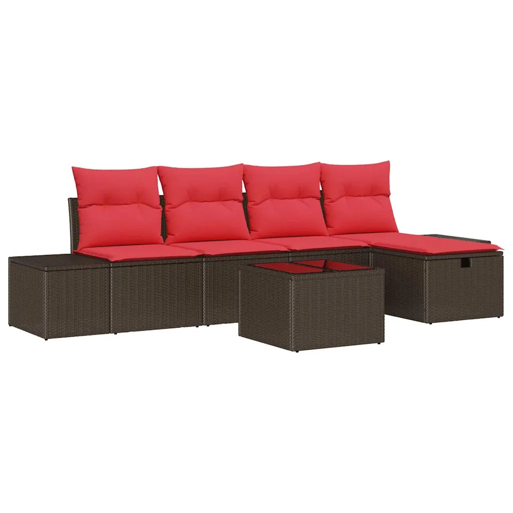 Set Divano da Giardino con cuscino 6 pcs Marrone polyrattan