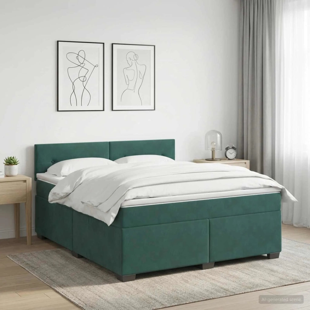 Letto con Box Spring, Materasso e LED Verde Scuro 140 x 190 cm 3452177