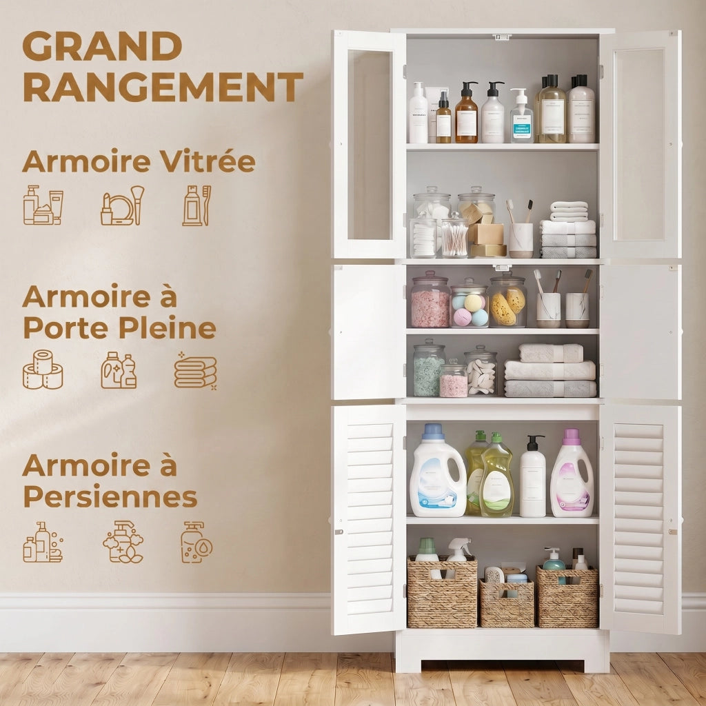 Mobile da Bagno Alto con 6 Ante ¨C Zephmum ¨C Bianco 60x30x