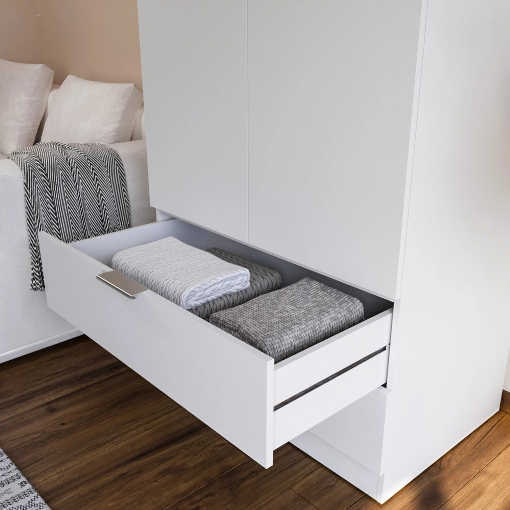Armadio Per Camera Da Letto Con Appendiabiti 2 Ante Con Maniglie In Metallo E 2 Cassetti Multiuso Ideale Per Arredare La Tua Stanza 180 X 81 X 52 Cm Colore Bianco