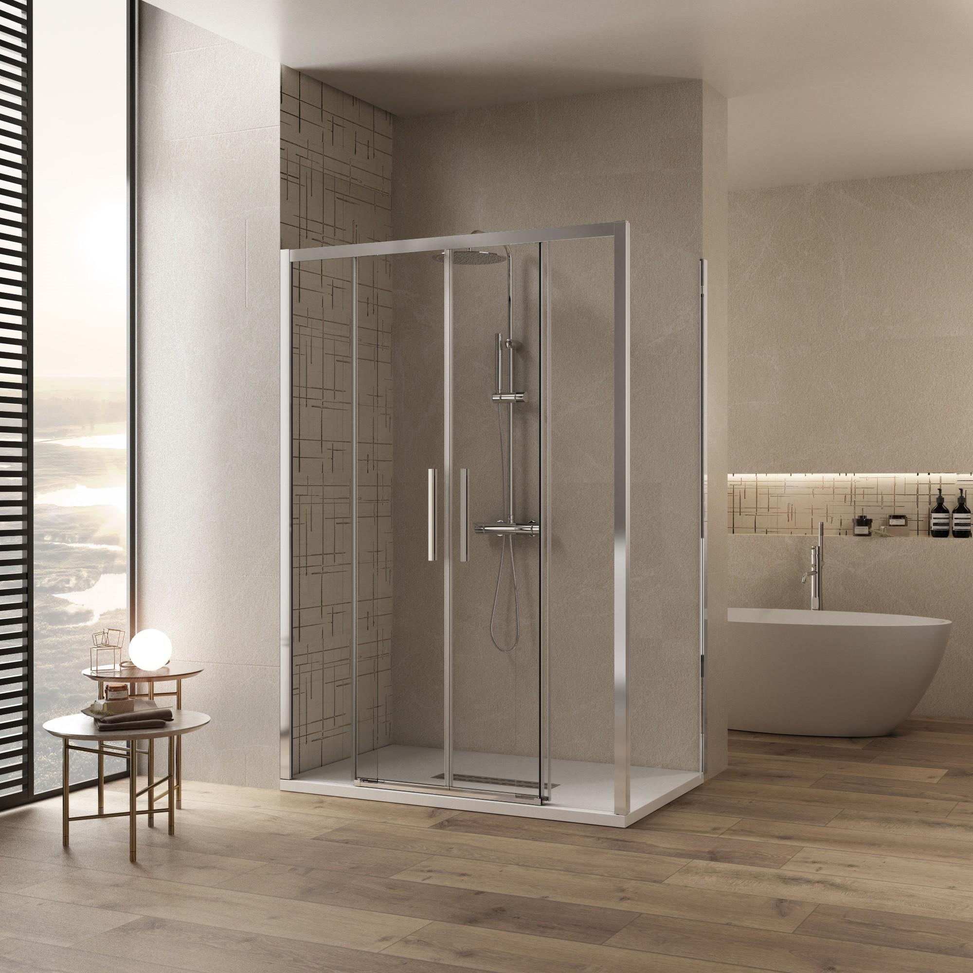 Box Doccia Angolare 80x140 cm 2 Ante Scorrevoli in Cristallo Trasparente 6mm H195 Bonussi Eliane