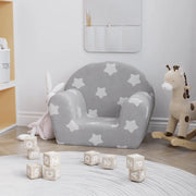 Divano per Bambini-Sofa-Divanetto Grigio Chiaro con Stelle in Morbido Peluche 111756