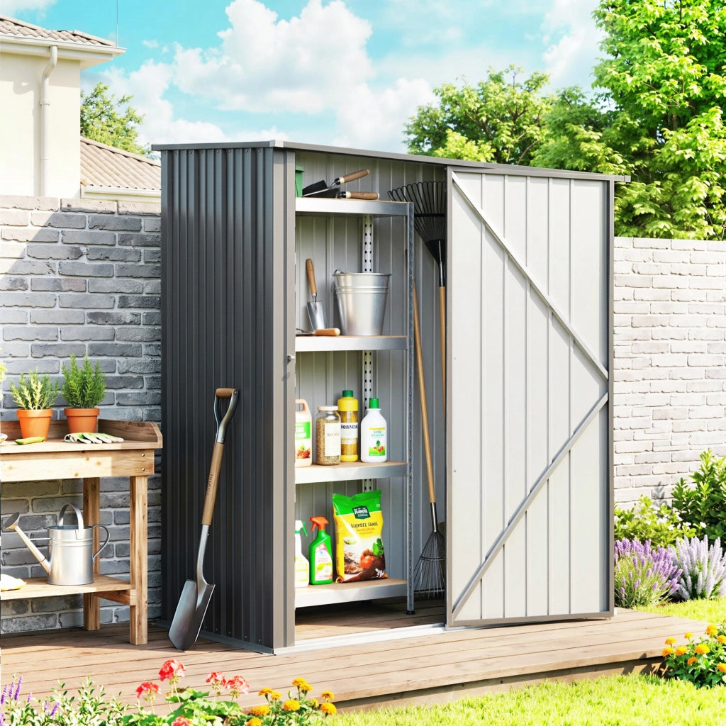 Casetta da Giardino Porta Utensili ¨C Zephmum ¨C Acciaio, 161.5x94.5x196cm, Nero