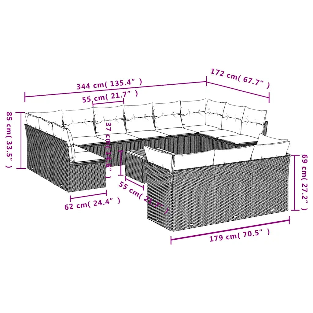 Set Divani da Giardino 14pz con Cuscini in Polyrattan Nero 3256253