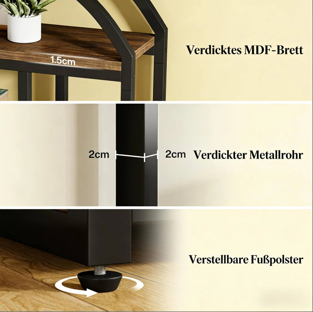 Libreria ULEVR alta 180 cm con 7 ripiani aperti, struttura in metallo e MDF nero e marrone rustico