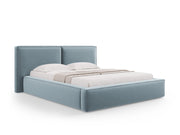 Cosmopolitan Design - Letto a cassettone con testiera doppia "Arendal" 160x200cm in velluto azzurro 