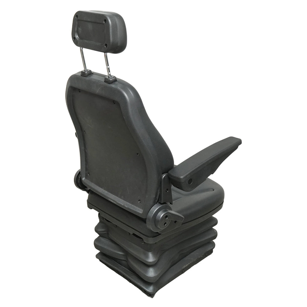 Sedile universale regolabile in altezza e peso 40-120 kg, con braccioli e schienale ribaltabile 50-90° per trattore, macchine agricole, industriali e carrelli elevatori