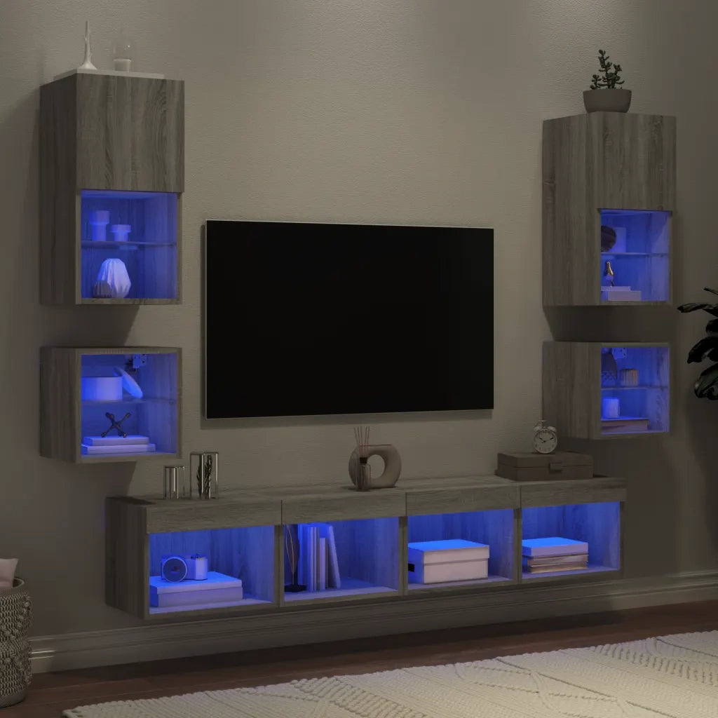 Mobili TV a Muro con LED 8pz Grigio Sonoma Legno Multistrato 3216595
