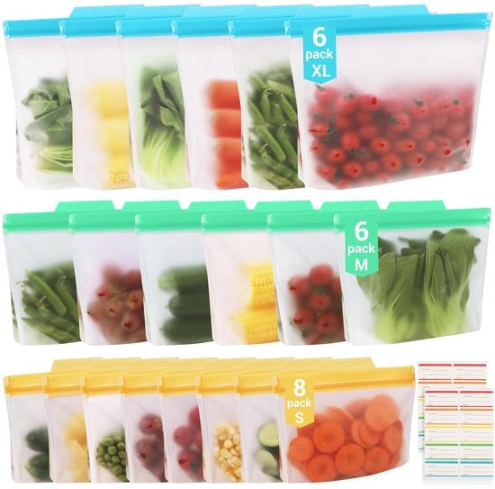 20 confezioni di sacchetti congelati, riutilizzabili, con fondo verticale, chiusura a zip, sacchetti per alimenti, sacchetti in silicone, sacchetti di conservazione, sacchetti per panini, sacchetti per la cucina per verdure, latte, snack e carne