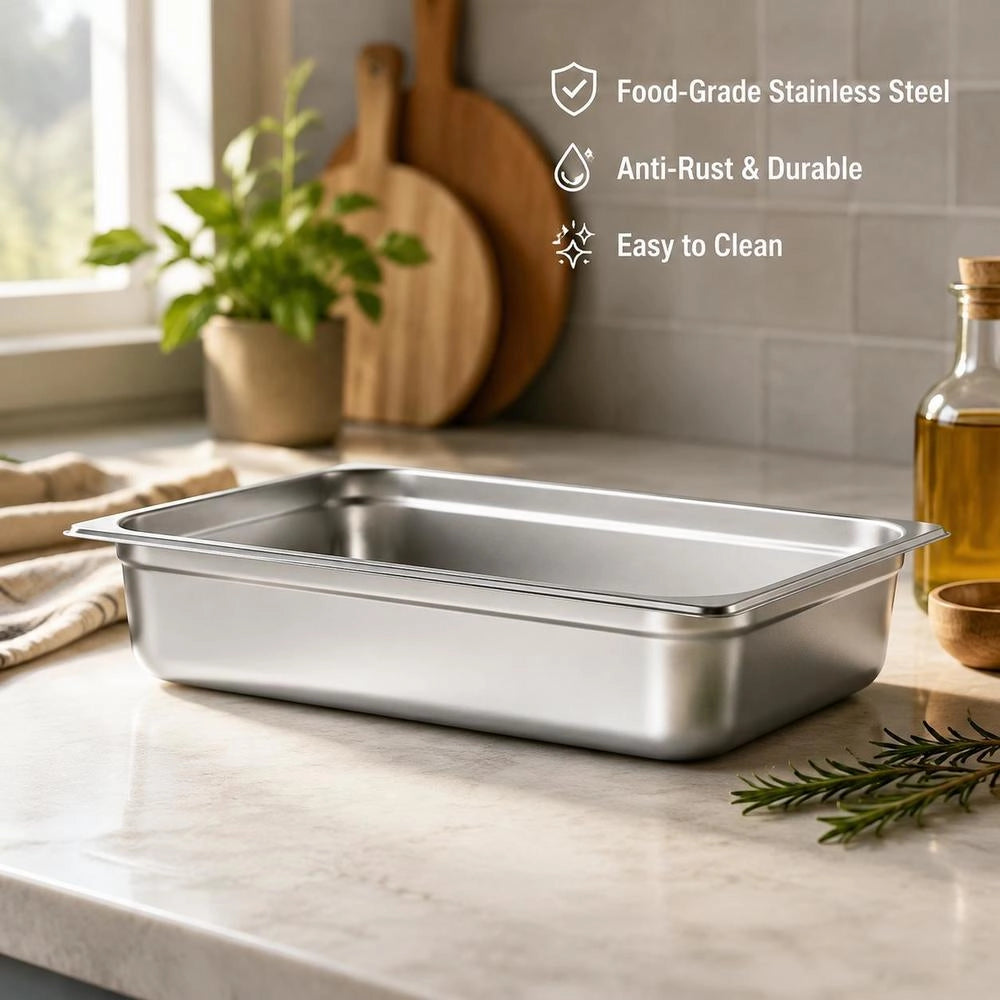 6-pack Hotel-style Steamer Pans, Full-size Steamer Pan With Anti-drip Function, 0.8 Mm Thick Stainless Steel Steamer Table Pan For Restaurants, 4-inch Deep Commercial Table Pan, Catering Food Storage Pan, For Industry And Science