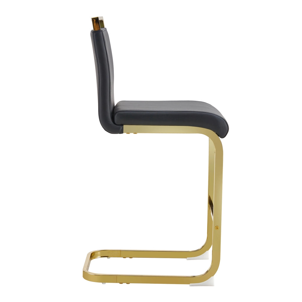 Sgabello da bar set di 2 con poggiapiedi in metallo, in pelle PU, nero e oro