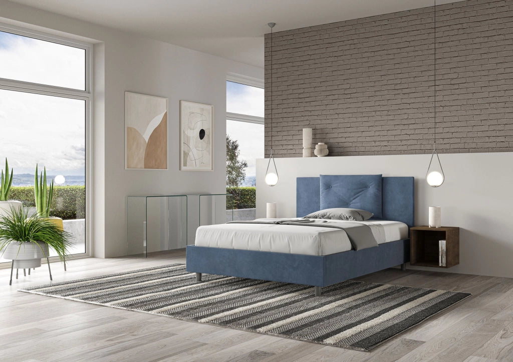 Letto matrimoniale francese senza rete imbottito 140x190 microfibra ocra Appia