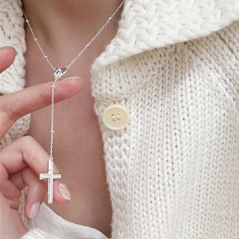 Collana con ciondolo a forma di cuore e croce in zirconi cubici micro-dipinti
