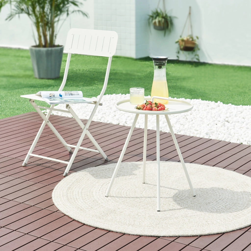 Tavolino da Giardino Fosen in Acciaio Piano con Maniglia Centrale - Bianco [en.casa]