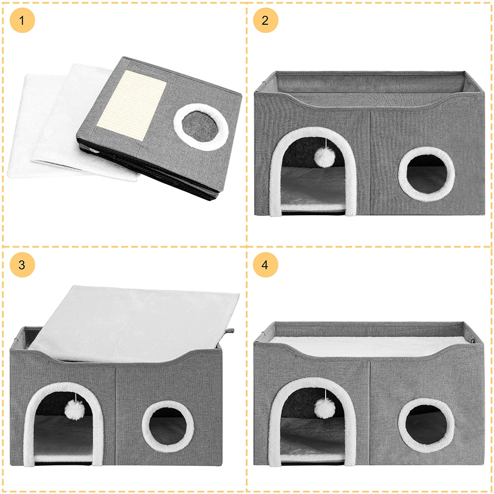 Cuccia Casa per Gatti Doppio Ingresso Tiragraffi Casetta Animali 61x41x33.5 cm