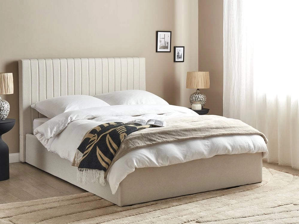 Letto con contenitore  in tessuto beige 140 x 200 cm Testata imbottita