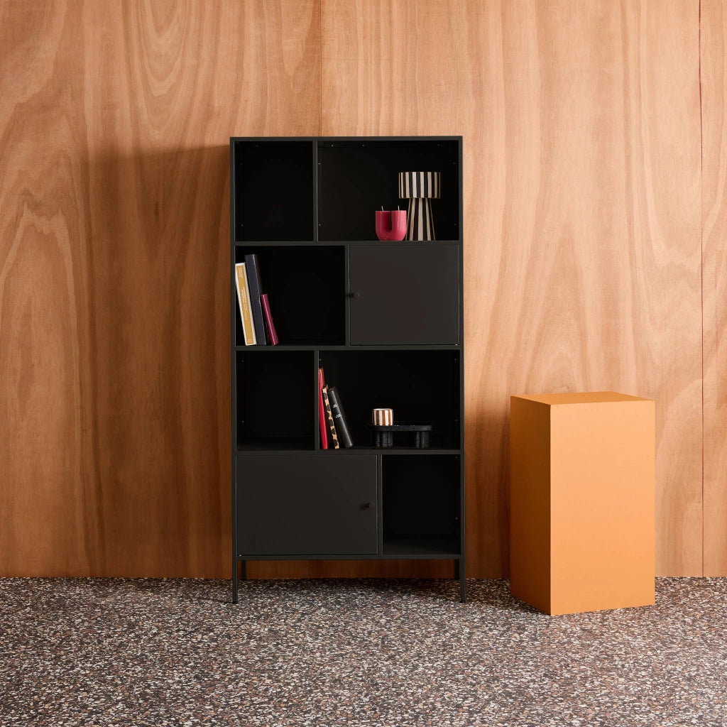 Credenza industriale in metallo con 8 scomparti, nero