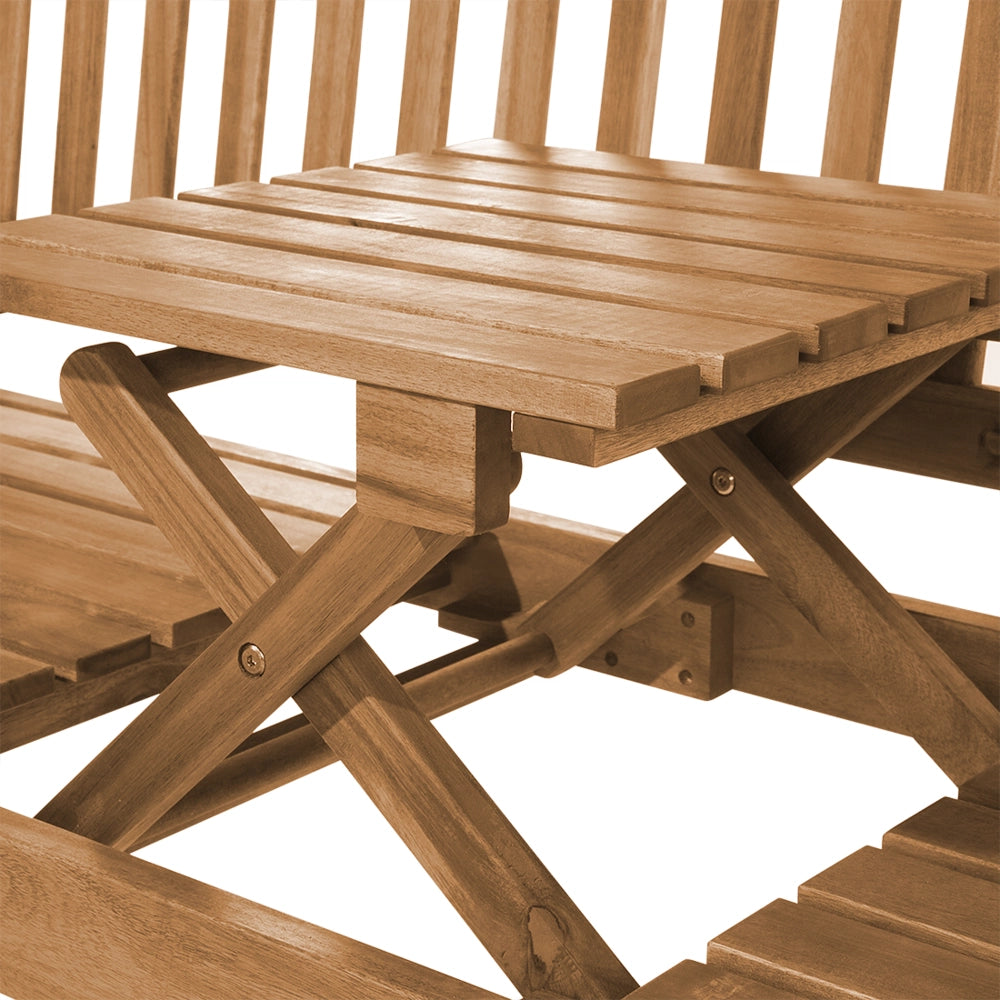 Panca da giardino leggera in legno di acacia da esterno a 3 posti con tavolino da tè