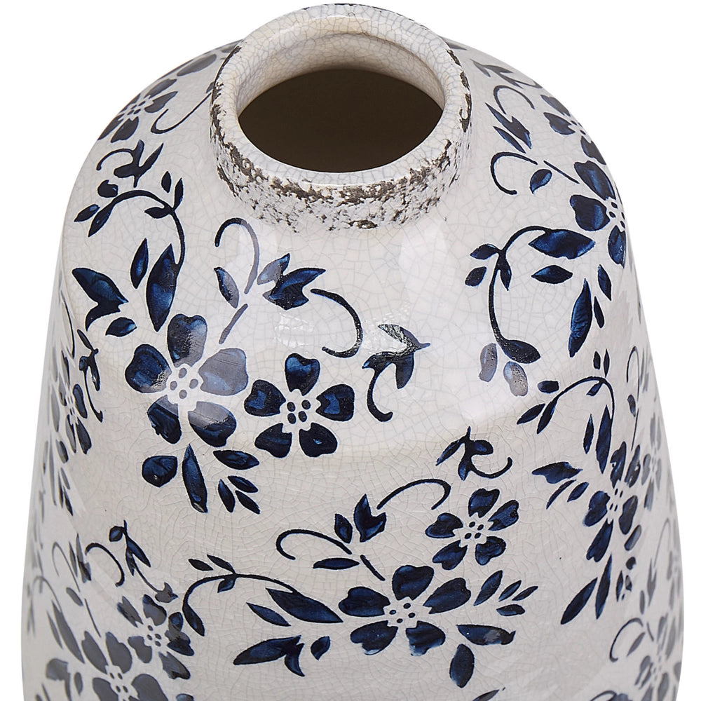 Vaso per fiori in gres porcellanato bianco e blu effetto invecchiato vaso per interni 25 cm
