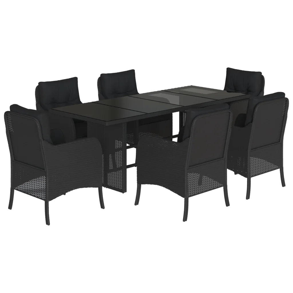 Set da Pranzo da Giardino 7 pz Nero con Cuscini in Polyrattancod mxl 111337