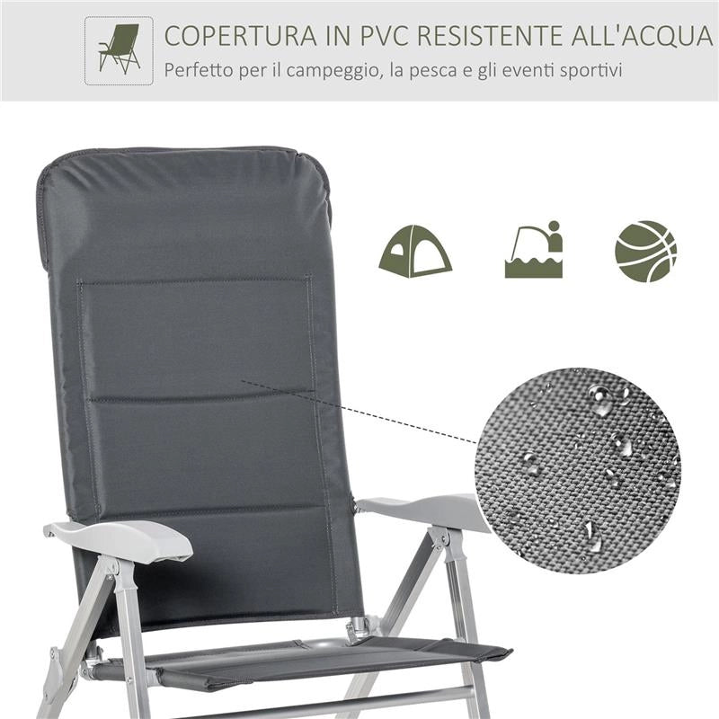 SEDIA DA PESCA PIEGHEVOLE CON BRACCIOLI E SCHIENALE REGOLABILE IN ALLUMINIO E POLIESTERE 75X61.5X76-115 CM GRIGIO