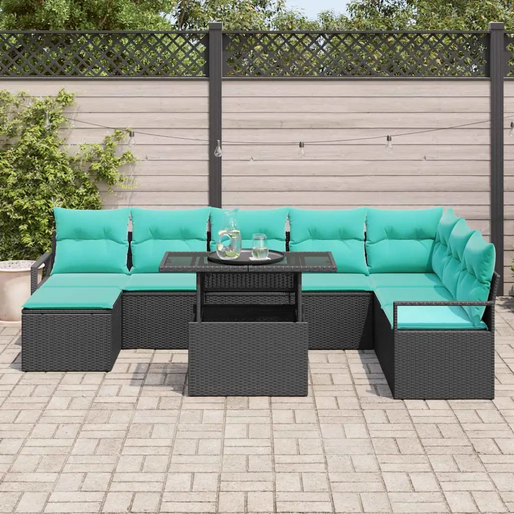 Set Divano da Giardino con cuscino 9 pcs Nero e blu