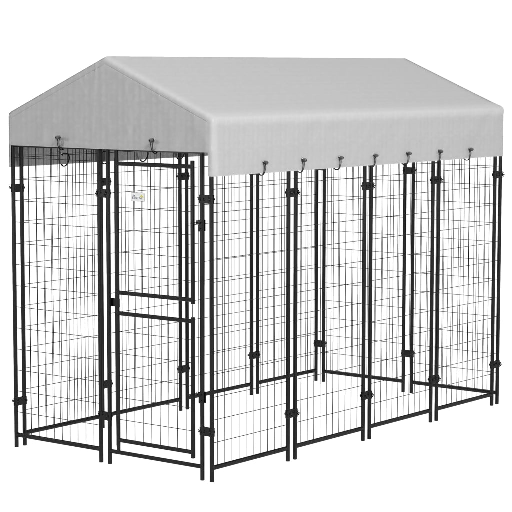 Recinto per Cani da Esterno con Tetto ¨C Xylo ¨C Metallo Argento 239x121x183cm